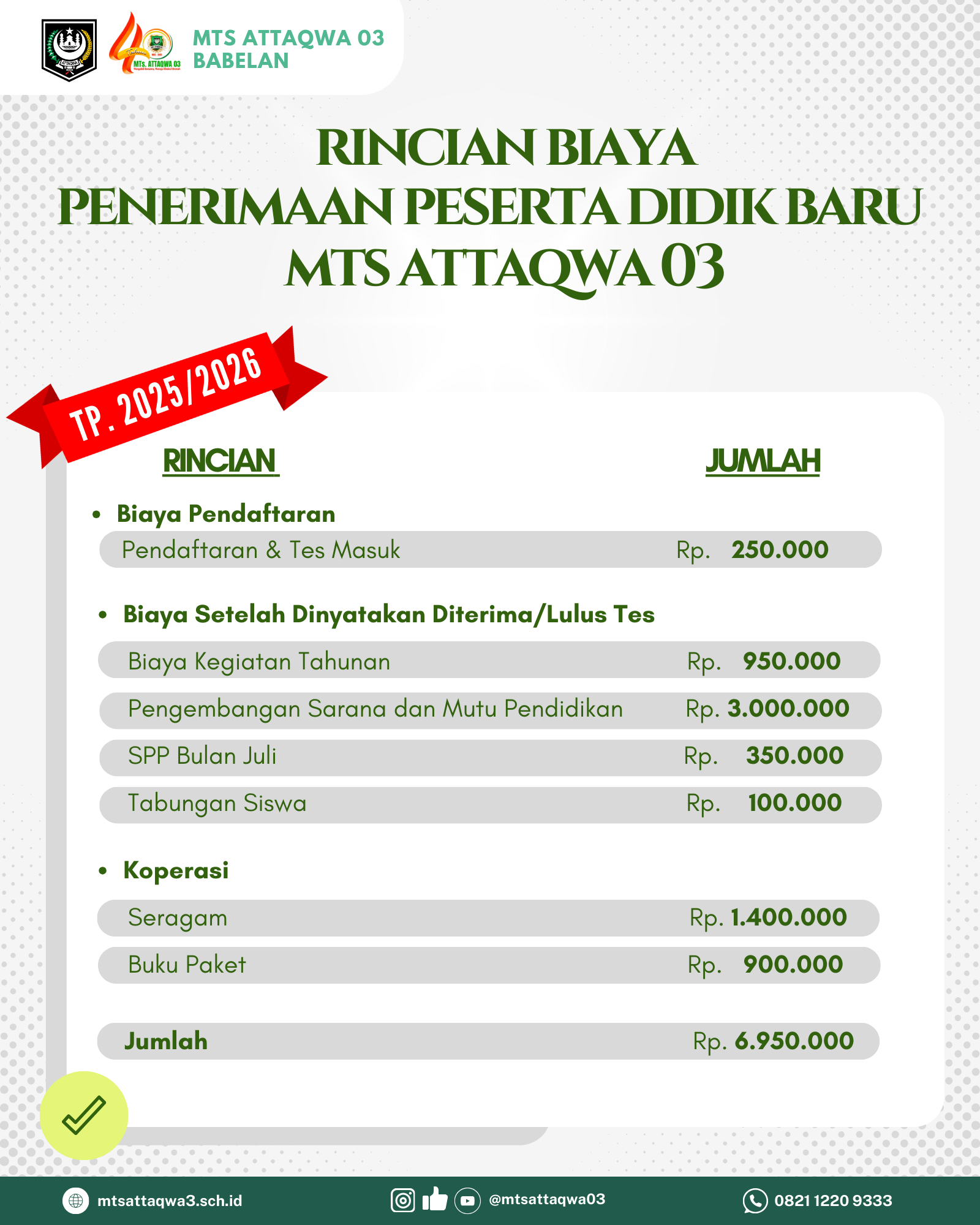 RIncian Biaya Pendaftaran